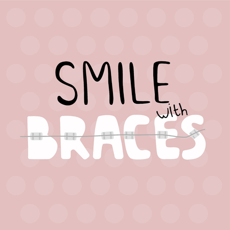 Vector poster "Smile with braces" on a pink background with polka dotsのイラスト素材