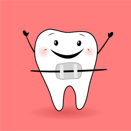 Vector illustration of a happy tooth. Braces.のイラスト素材