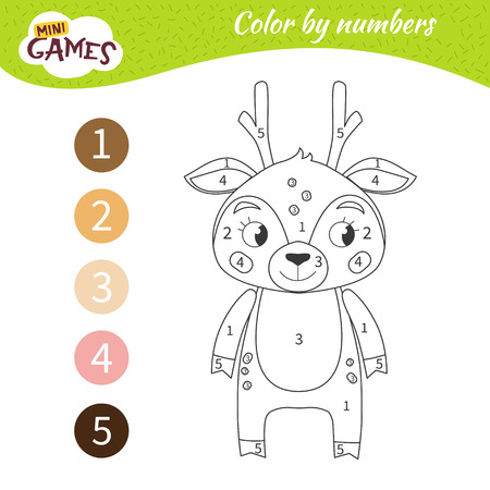 Coloring book for children. Coloring by numbers, Cartoon deerのイラスト素材