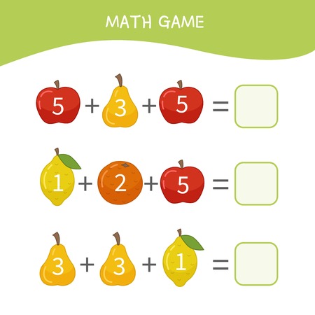 Counting educational children game, math kids activity sheet.  Cartoon fruits.のイラスト素材