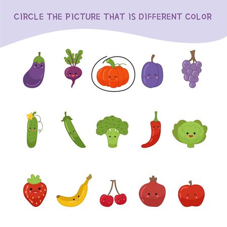 Educational children game. Kids activity sheet, Circle the picture that is different color.のイラスト素材