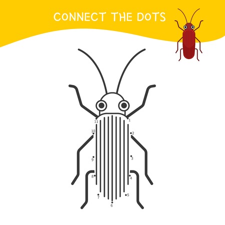 Educational game for kids. Dot to dot game for children. Cartoon insects.のイラスト素材
