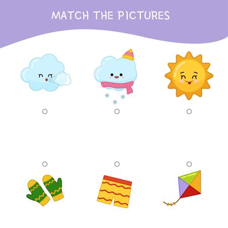 Matching children educational game. Match parts of weather and objects.. Activity for pre shool years kids and toddlers.のイラスト素材