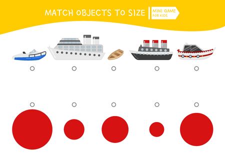 Matching children educational game. Match object to size. Activity for pre shool years kids and toddlers. Cartoon transport.のイラスト素材