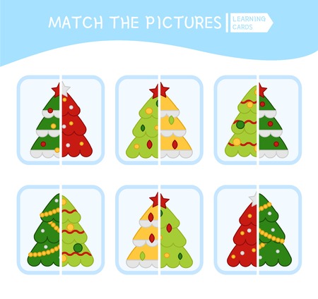 Matching children educational game. Match parts of christmas tree. Activity for pre sÑhool years kids and toddlers.のイラスト素材