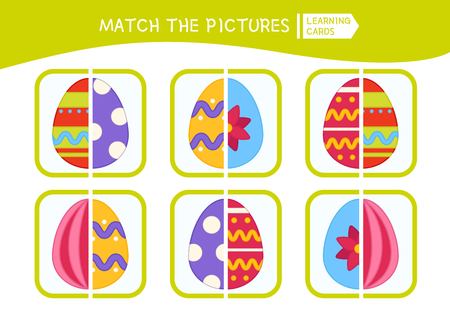 Matching children educational game. Match parts of Easter eggs. Activity for pre sÑhool years kids and toddlers.のイラスト素材