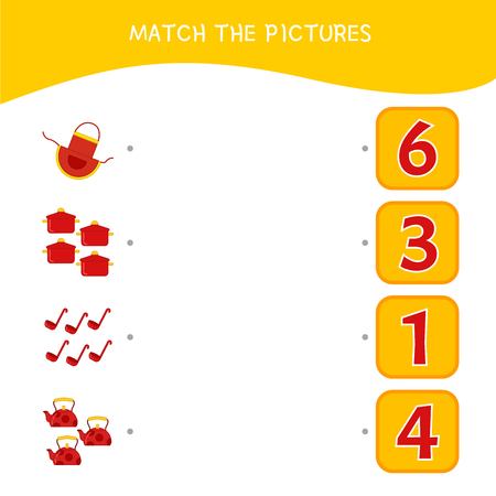Counting educational children game, math kids activity sheet. How many objects task. Cartoon kitchenware.のイラスト素材