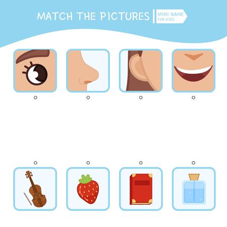 Matching children educational game. Match of sense organs and objects. Activity for pre sÑhool years kids and toddlers.のイラスト素材