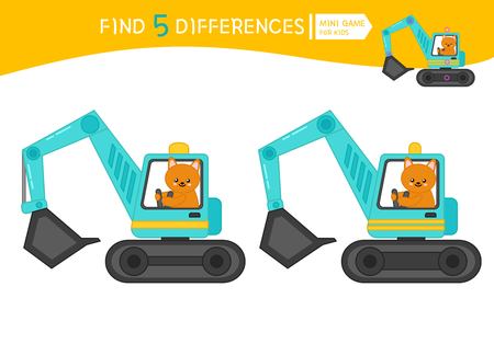 Find differences.  Educational game for children. Cartoon vector illustration of Fox in the excavatorÑのイラスト素材