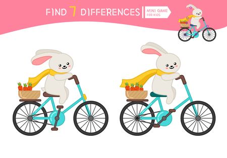 Find differences.  Educational game for children. Cartoon vector illustration of cute hare on a bicycle.のイラスト素材