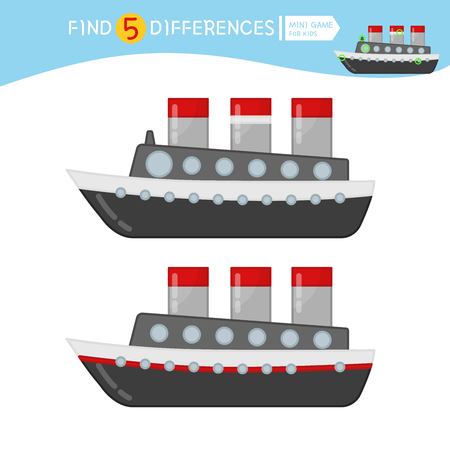 Find differences.  Educational game for children. Cartoon vector illustration of ship.のイラスト素材