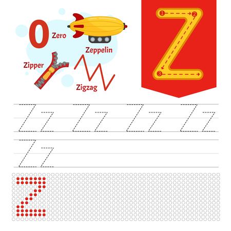 Handwriting practice sheet. Basic writing. Educational game for children. Learning the letters of the English alphabet. Letter Z.のイラスト素材