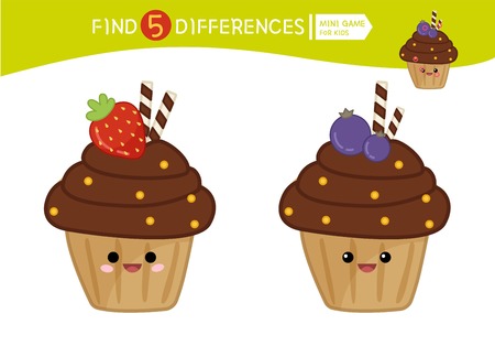 Find differences.  Educational game for children. Cartoon vector illustration of cute cake.のイラスト素材