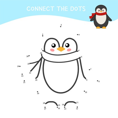 Educational game for kids. Dot to dot game for children. Cartoon cute penguin.のイラスト素材