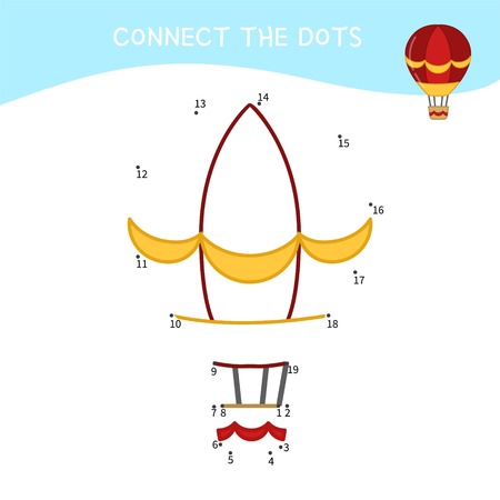 Educational game for kids. Dot to dot game for children. Cartoon air balloon.のイラスト素材