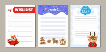 My wish list: page template.  Template for kids. Illustration of cute characters.のイラスト素材