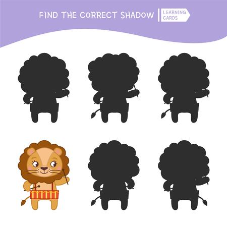 Educational  game for children. Find the right shadow. Kids activity with cute lion.のイラスト素材