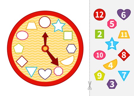 Education paper game for preshool children. Vector illustration. Cartoon clock.のイラスト素材