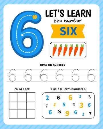 Kids learning material. Worksheet for learning numbers. Number 6.のイラスト素材
