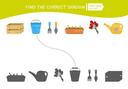 Educational  game for children. Find the right shadow. Kids activity with garden tool.のイラスト素材
