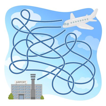 Maze game for children. Cartoon plane in air.のイラスト素材