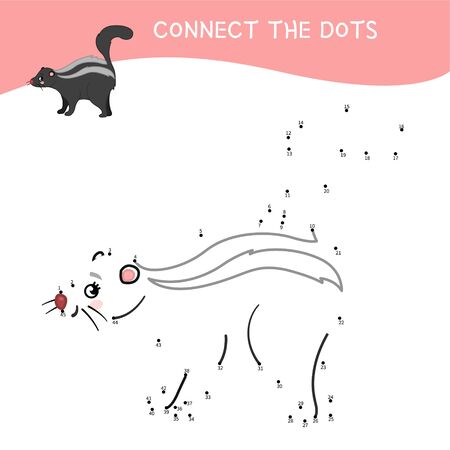 Educational game for kids. Dot to dot game for children. Cartoon cute skunk. Forest animals.のイラスト素材