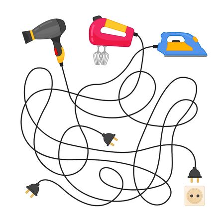 Maze game for children. Which electrical appliance is plugged in?
のイラスト素材