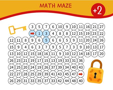 Maze game for children. Material for learning mathematics. Cartoon key and lock.のイラスト素材