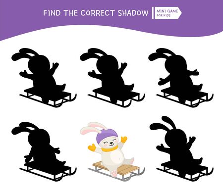 Educational  game for children. Find the right shadow. Kids activity with cute rabbit.のイラスト素材
