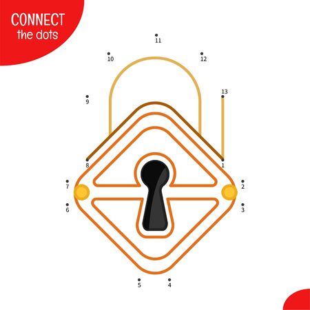 Educational game for kids. Dot to dot game for children. Cartoon gold lock.
のイラスト素材