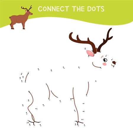 Educational game for kids. Dot to dot game for children. Forest animals collection. Cartoon cute deer.のイラスト素材