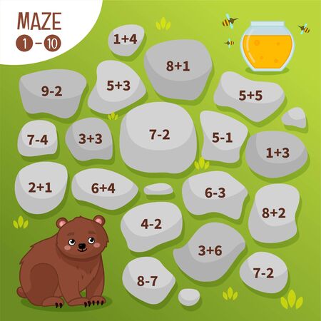 Maze game for children.  Help the bear get to the honey.のイラスト素材