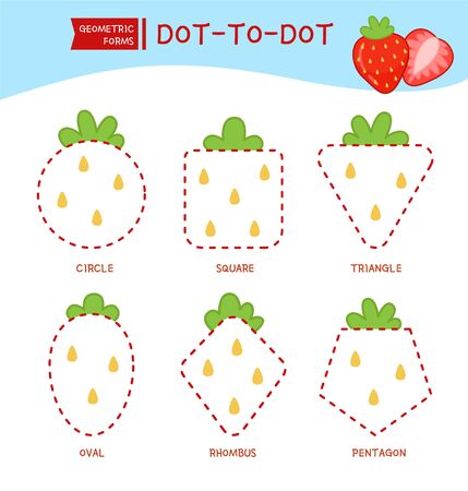 Educational game for kids. Dot to dot game for children. Cartoon strawberry of different geometric shapes.
のイラスト素材