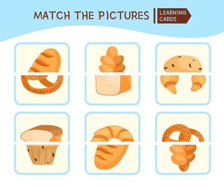 Matching children educational game. Match parts of bakery products. Activity for pre sÑhool years kids and toddlers.のイラスト素材