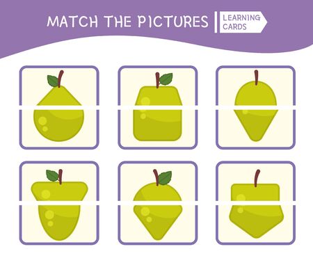 Matching children educational game. Match parts of apples. Activity for pre sÑhool years kids and toddlers.のイラスト素材