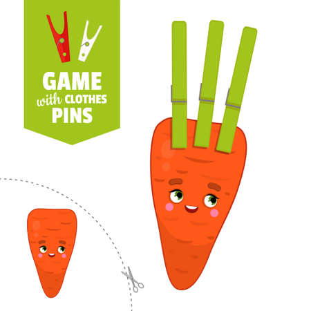 Printable educational game with clothespins. Activity for presÑhool years kids and toddlers. Carrot game template.のイラスト素材