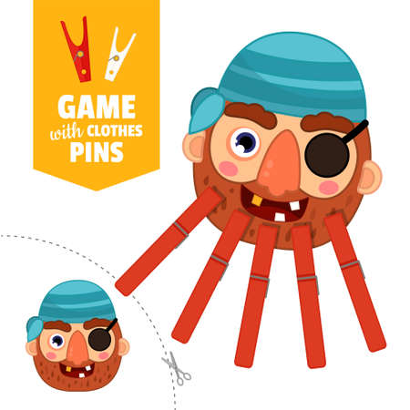 Printable educational game with clothespins. Activity for presÑhool years kids and toddlers. Pirate game template.のイラスト素材