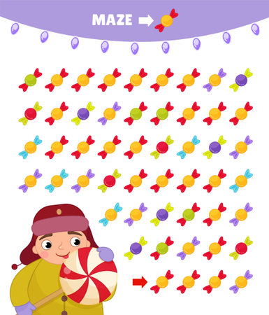 Maze game for children. Christmas maze printable. Logic edicational game.のイラスト素材
