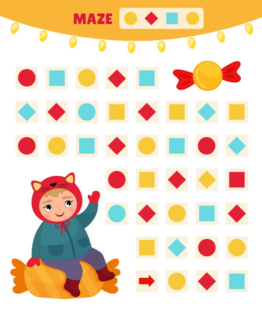 Maze game for children. Christmas maze printable. Logic edicational game.のイラスト素材