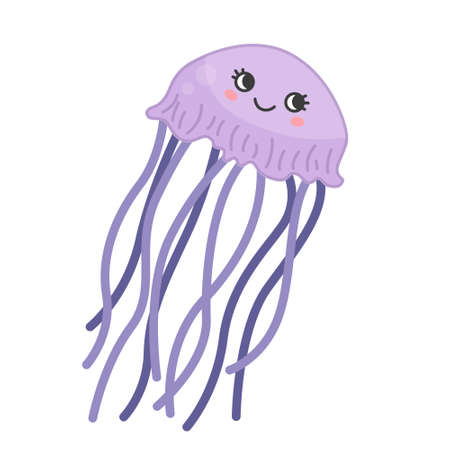 Collection of marine animals in cartoon style. Vector illustration of jellyfish.のイラスト素材