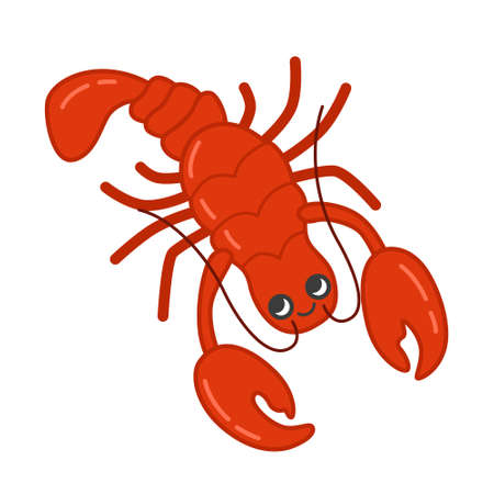 Collection of marine animals in cartoon style. Vector illustration of lobster.のイラスト素材
