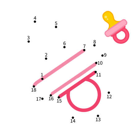 Educational game for kids. Dot to dot game for children. Cartoon pink soother.のイラスト素材