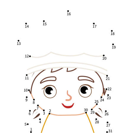 Educational game for kids. Dot to dot game for children. Illustration of cute girl in a chef's cap.のイラスト素材