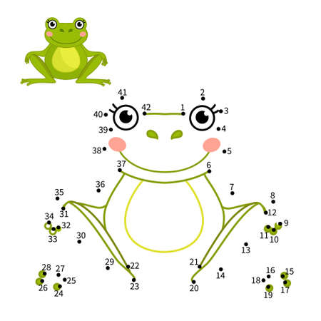 Educational game for kids. Dot to dot game for children. Illustration of cute frogのイラスト素材