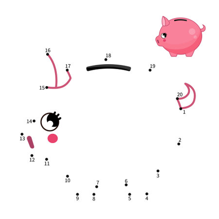 Educational game for kids. Dot to dot game for children. Cute pig piggy bank.のイラスト素材
