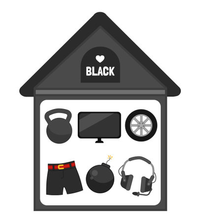 Vector illustration of a black house. Learning colors for children. Template for developing activities.のイラスト素材