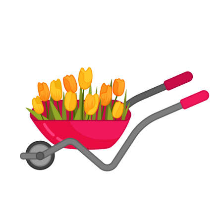 Vector illustration of flowers in a wheelbarrow. Easter collection.のイラスト素材