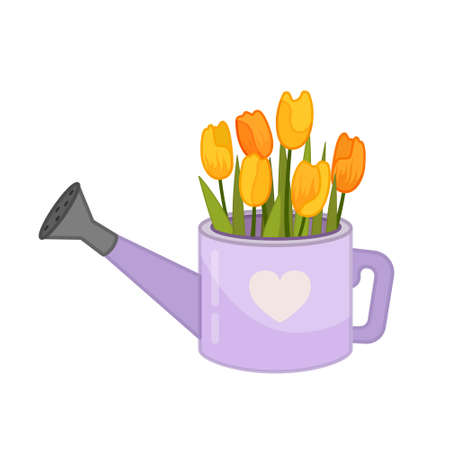Vector illustration of flowers in a watering can. Easter collection.のイラスト素材