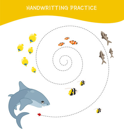 Handwriting practice sheet. basic writing. Educational game for kids.のイラスト素材