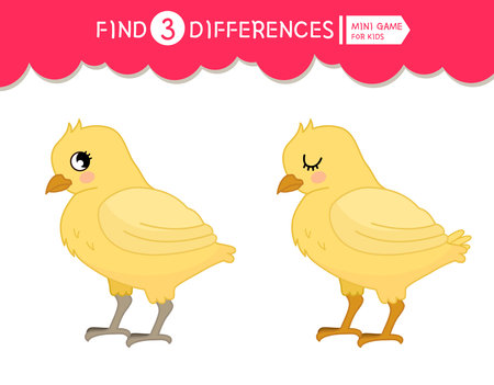 find differences. Educational game for kids. Cartoon vector illustration of cute chick.のイラスト素材